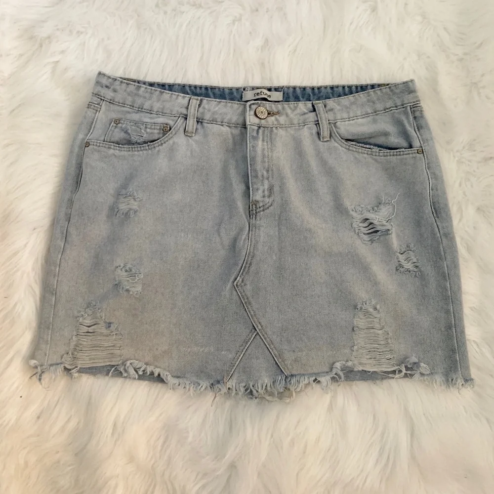 Refuge Distressed Denim Mini Skirt